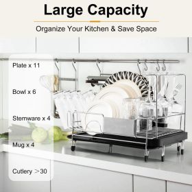 Stainless Steel Expandable Dish Rack with Drainboard and Swivel Spout