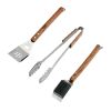 Tramontina 3 PK Utensils Set (Spatula, Meat Tong, Grill Brush) Wood Handle Churrasco