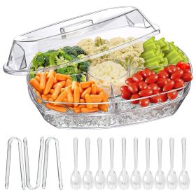 Fruit Ice Serving Tray Chilled Veggie Tray Shrimp Cocktail Serving Dish Appetizer Party Serving Platter Cold Food Buffet Server with Lid and 4 Compart