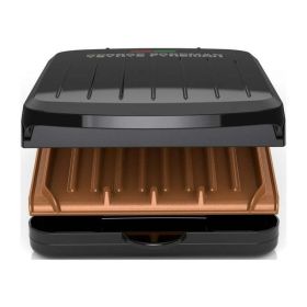 Electric Indoor Grill and Panini Press, Black with Copper Plates, Serves 2, Classic Plate