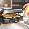 4 Slice Panini Press Grill, Stainless Steel Sandwich Maker with Non-Stick Double Plates, Locking Lids and Drip Tray, Opens 180 Degrees to Fit Any Type