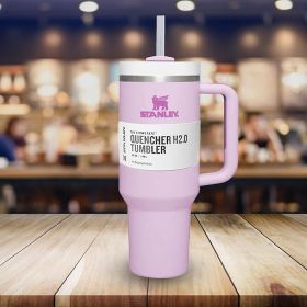 Stainless Steel Vacuum Insulated Tumbler With Lid And Straw For Water, 40 Oz Tumbler With Handle Stainless Steel 304 Car Cup Water Cup Vacuum Insulati (Color: Pink)