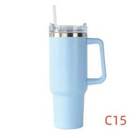 40 oz. With Logo Stainless Steel Thermos Handle Water Glass With Lid And Straw Beer Glass Car Travel Kettle Outdoor Water Bottle (Capacity: 1200ml, Color: C15)