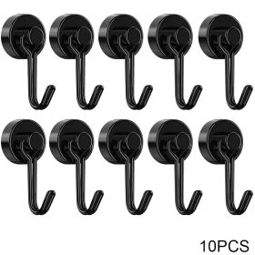 4/8/10pcs Magnetic Hook Powerful Heavy Duty Neodymium Magnet Hook Home Refrigerator Grill Kitchen Key Holder Black Multi-Purpose (Ships From: China, Color: 10PCS Black)