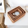 3pcs Hand-Woven Rattan Wicker Basket Fruit Tea Snack Bread Basket Cosmetic Rectangular Storage Box Household Kitchen Room Supply